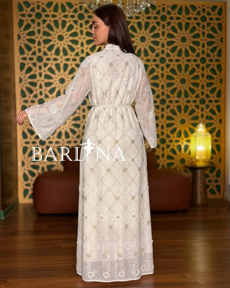 Long offwhite embroidered jalabiya