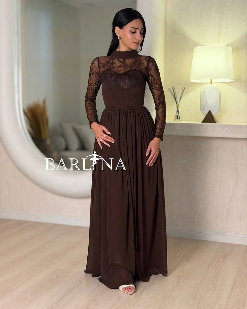 A soft brown dress with elegant lace details