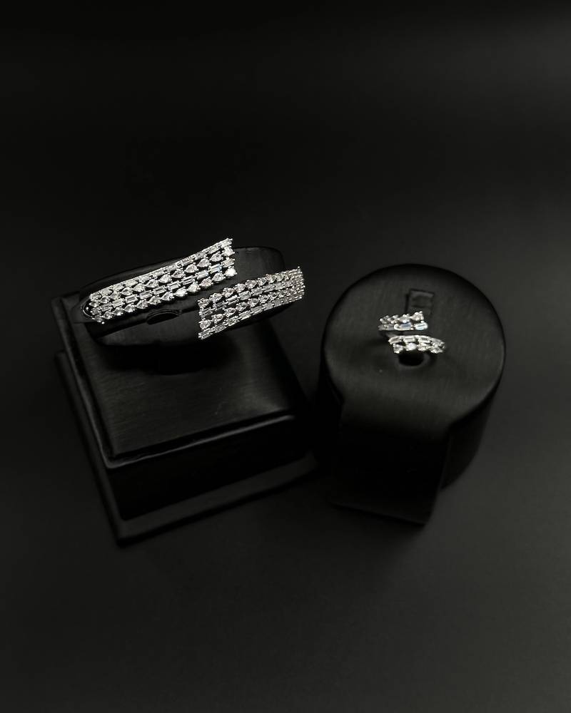 Straight row studded bracelet and ring design