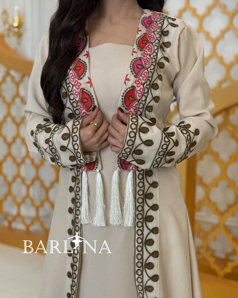 Beige jalabiya with a long embroidered skirt