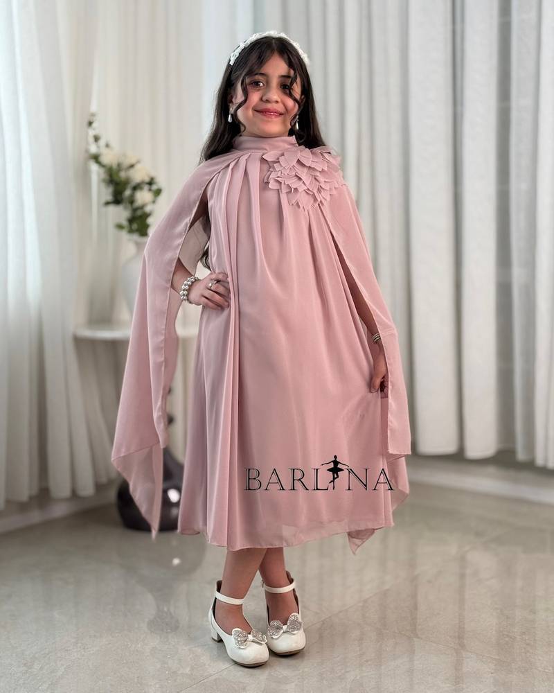 فستان وردي بناتي ناعم بكيب منسدل