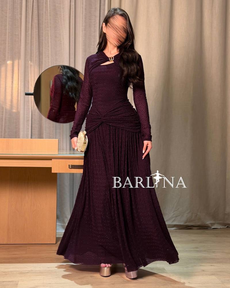 Elegant purple dress with patterned fabric