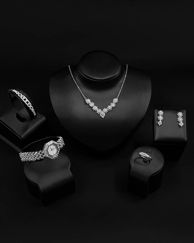 Floral design accessory set with watch