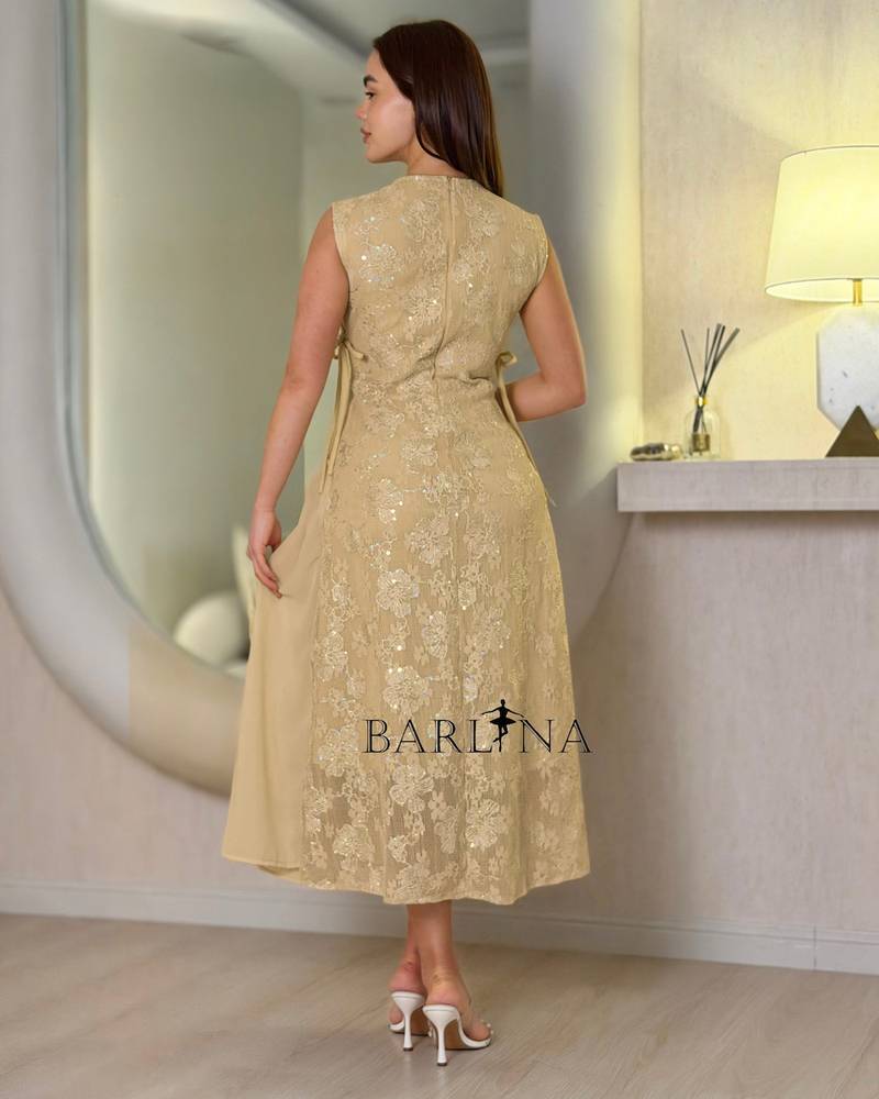 Dark beige lace dress with side tie