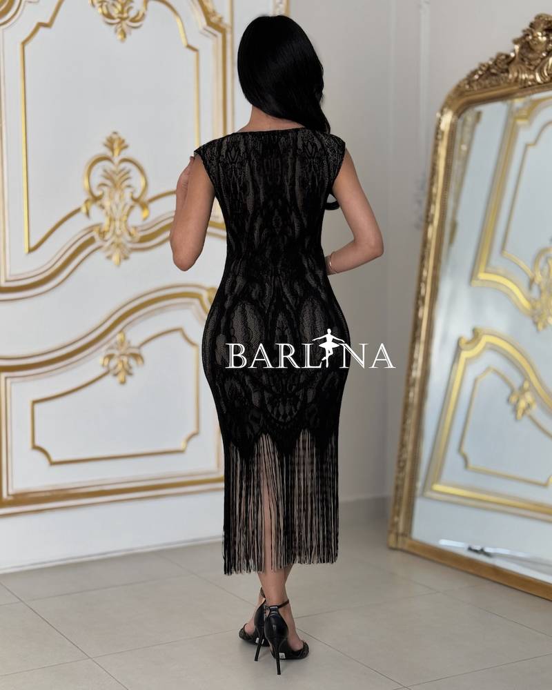 Elegant fringed lace midi dress