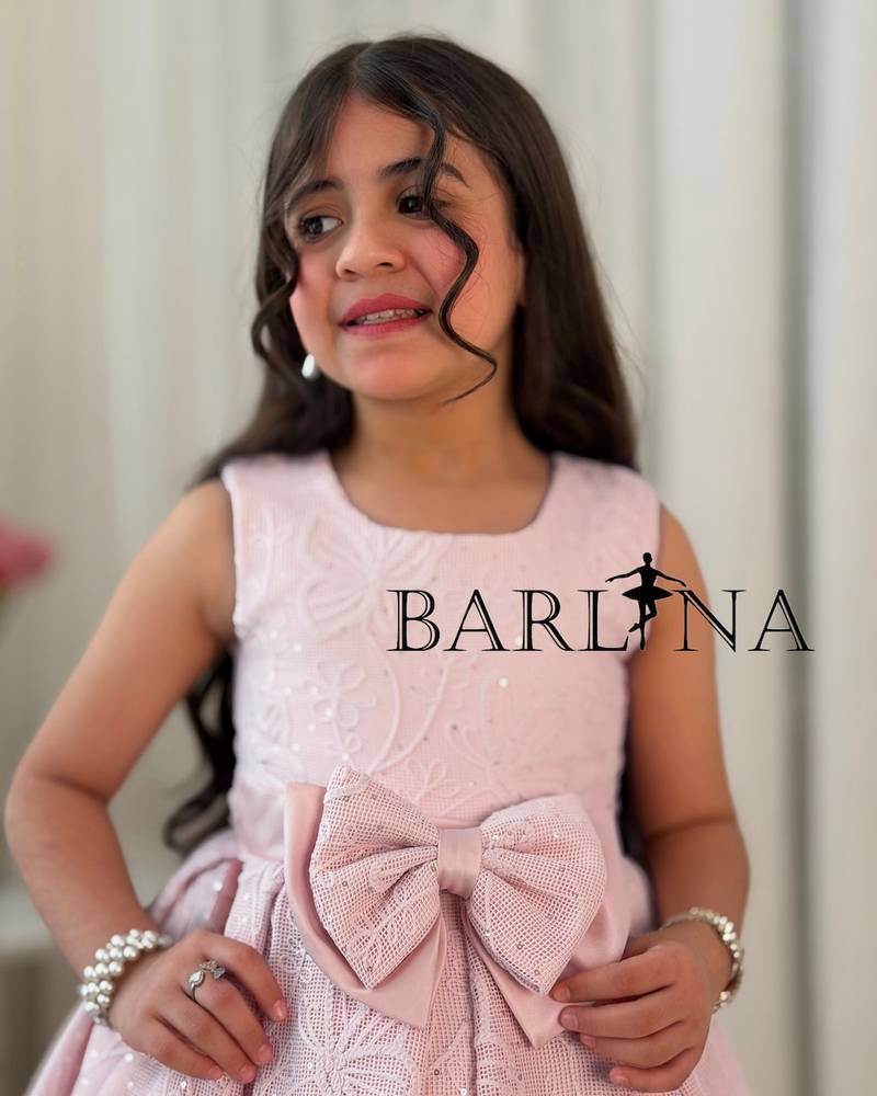 Pink girls' dress with embroidered mesh fabric