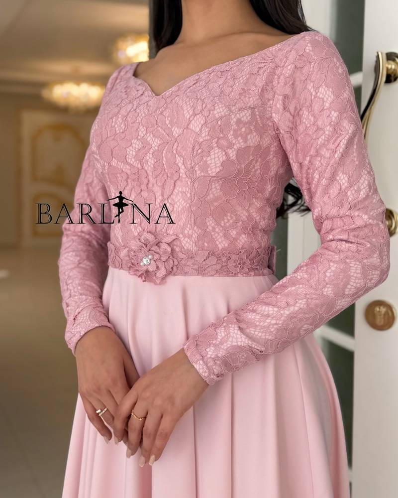 Pink dress with lace bodice