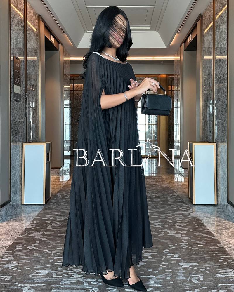wide black pleated dress