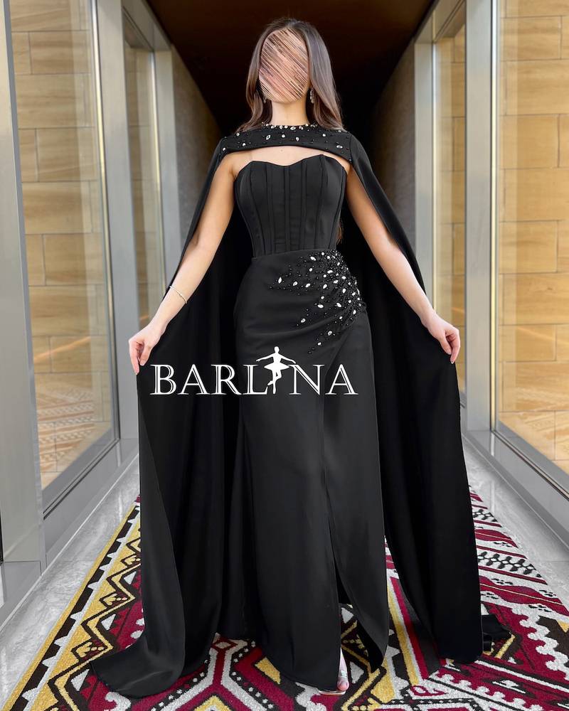 Black corset dress with shiny embroidery