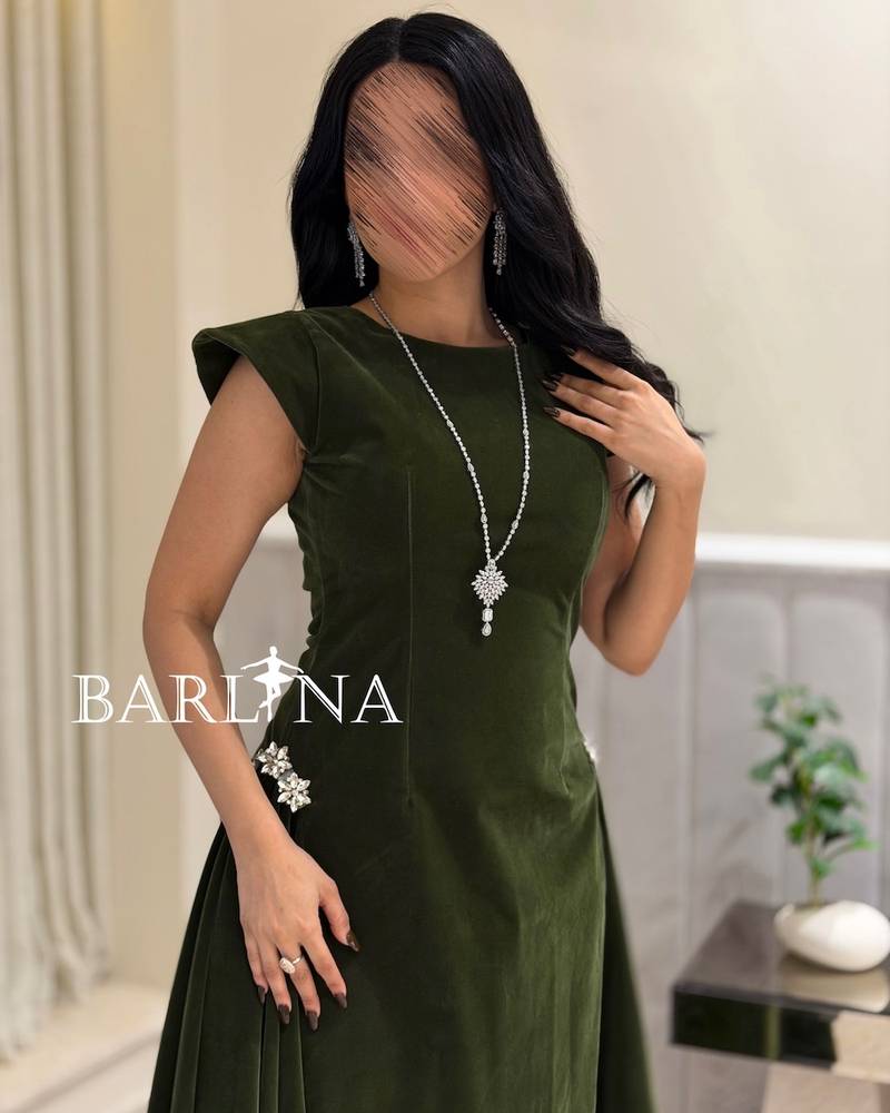 Olive green velvet cloche dress