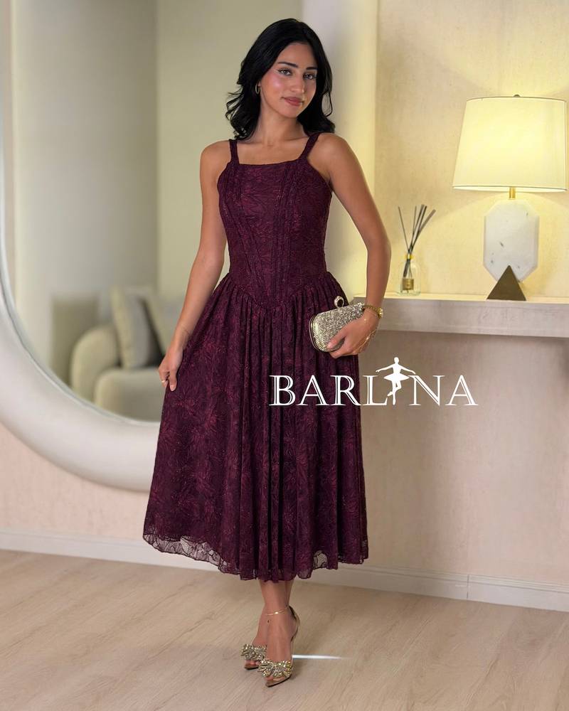 Burgundy lace midi dress with straps