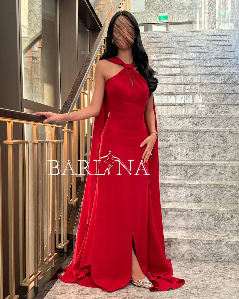 Elegant red maxi dress with long shawl