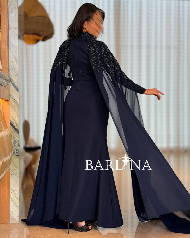 Navy dress with embellished shoulders
