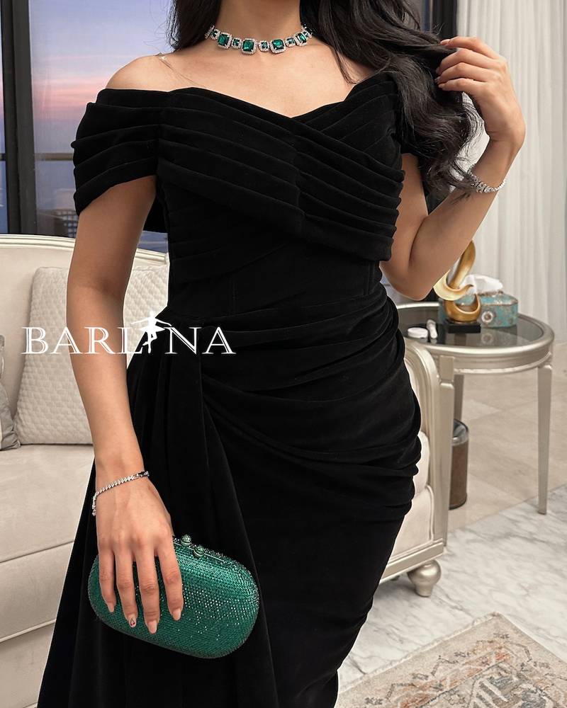 Black Velvet Off Shoulder Dress