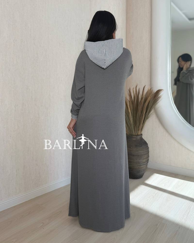 Long gray winter shirt decorated with a striped pattern