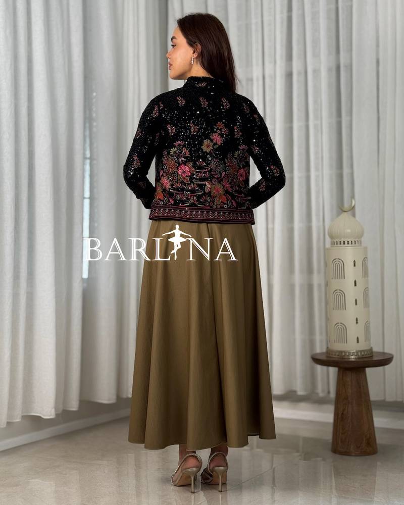 Elegant olive green jalabiya with an embroidered jacket