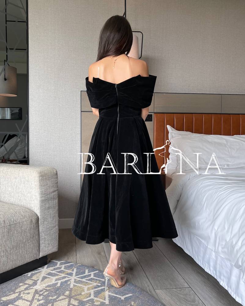 Black velvet midi dress