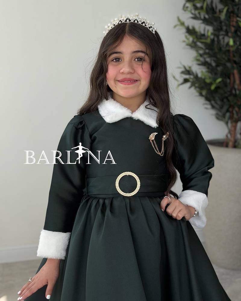 Girls' olive winter dress with fur details