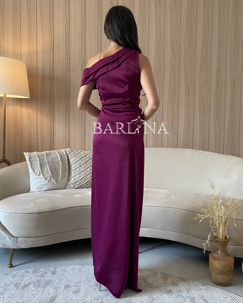 Draped long mulberry dress