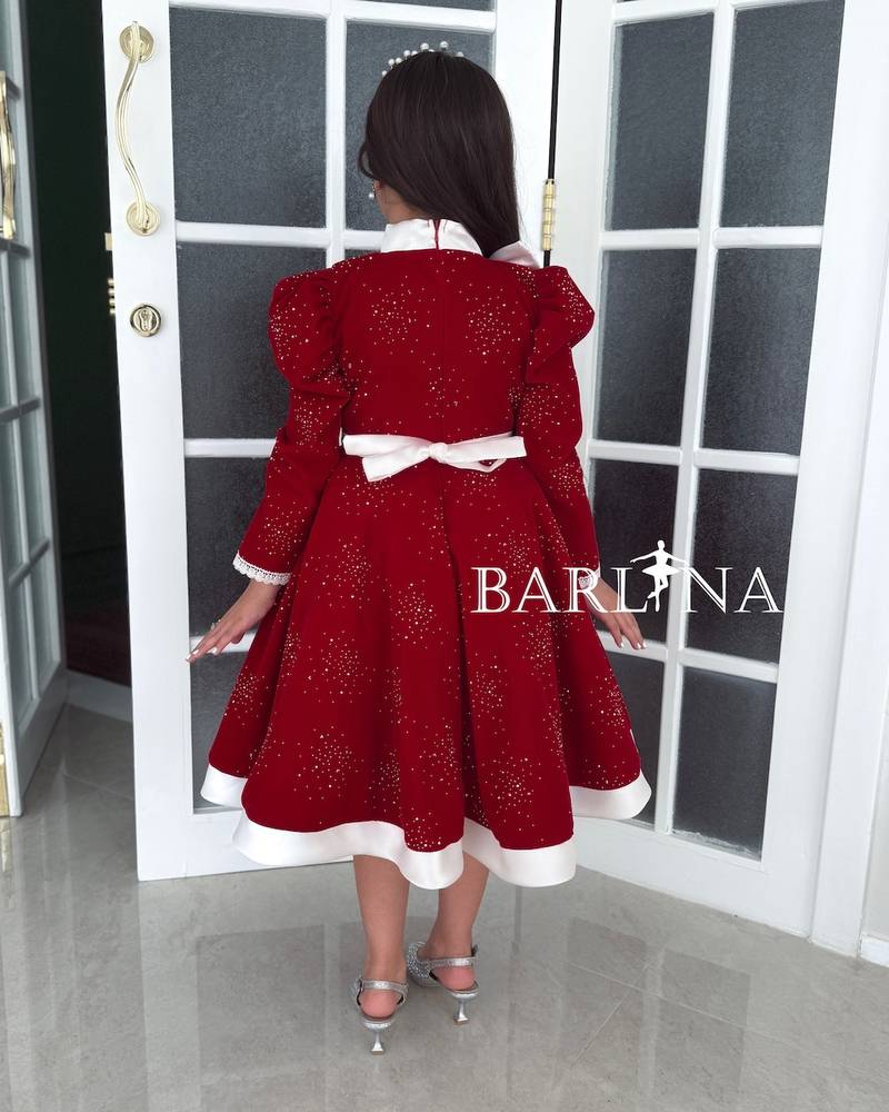 Girls' burgundy dress with a classic tie