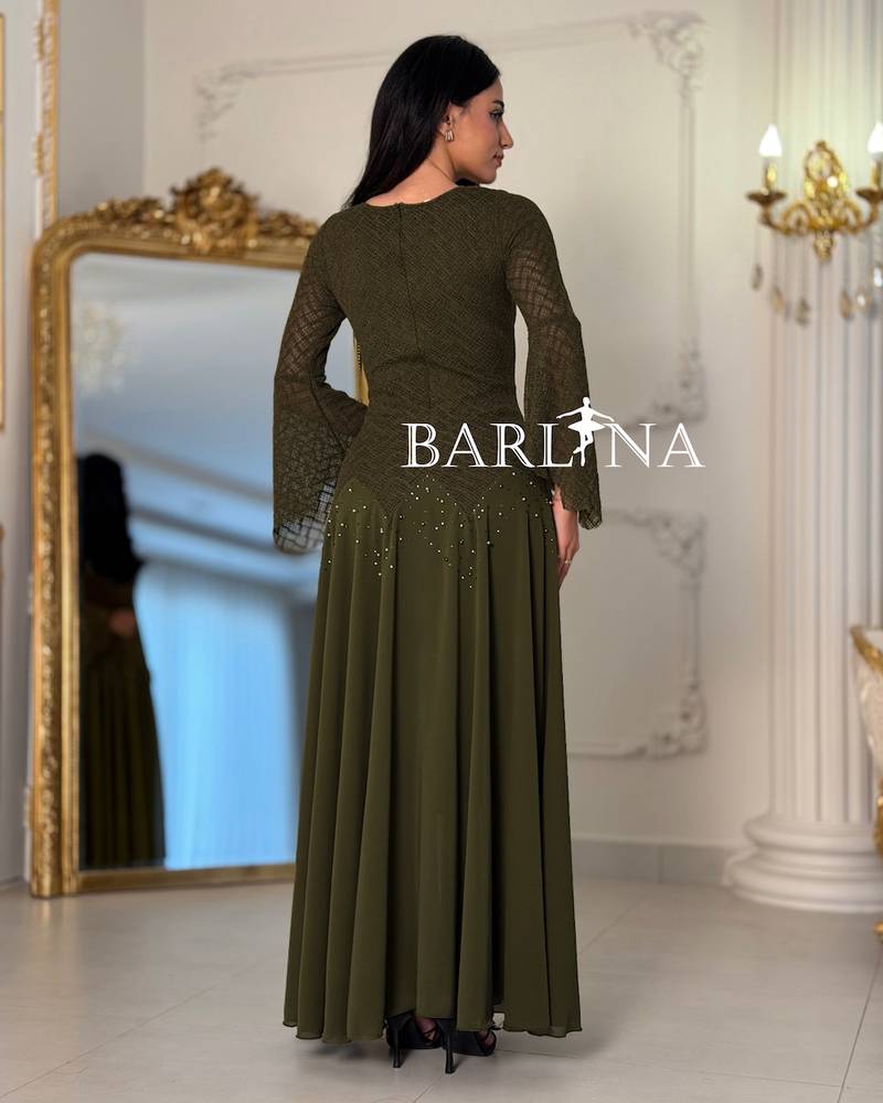 Elegant olive greem dress with bell sleeves