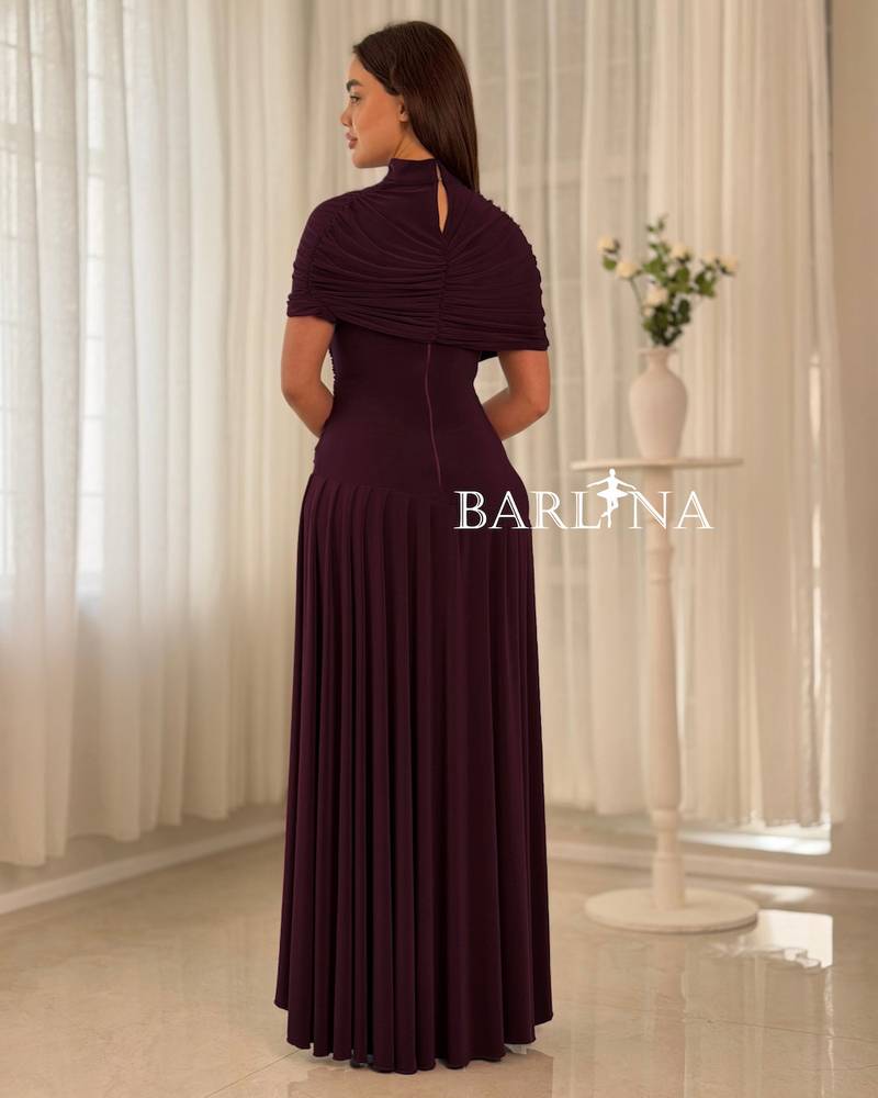 Soft burgundy dress with a slanted neckline
