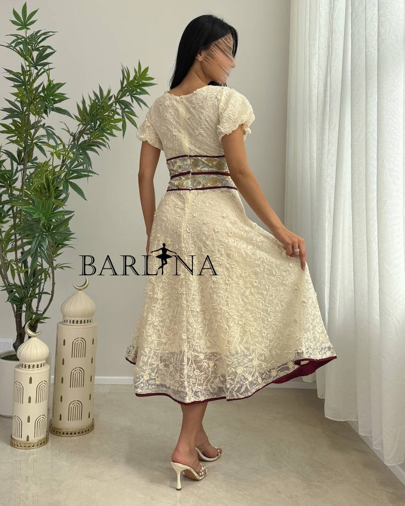 Soft white lace jalabiya with a belt