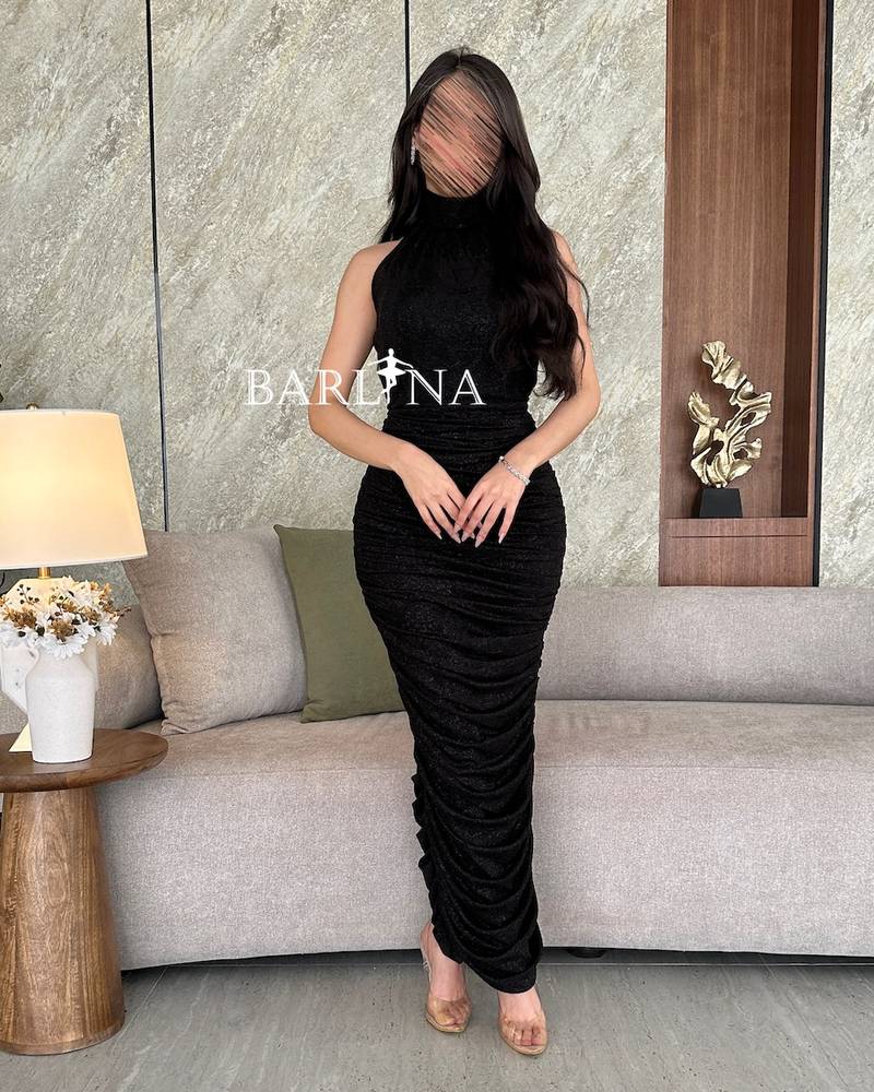 Black halter neck fitted dress