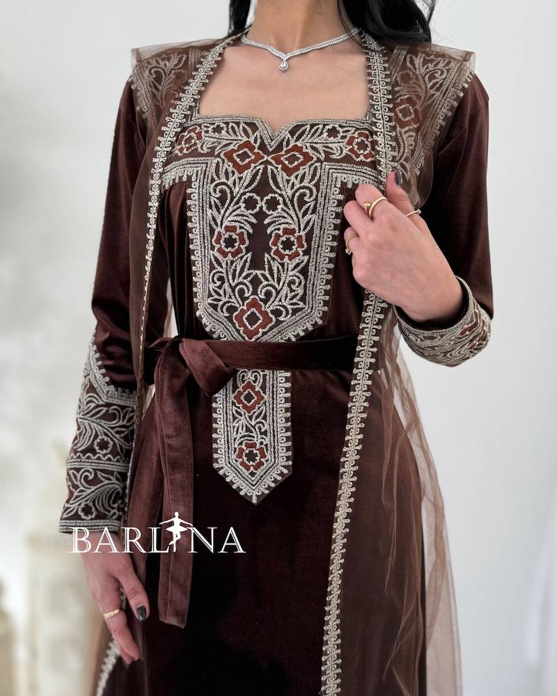 Brown velvet jalabiya with oriental embroidery