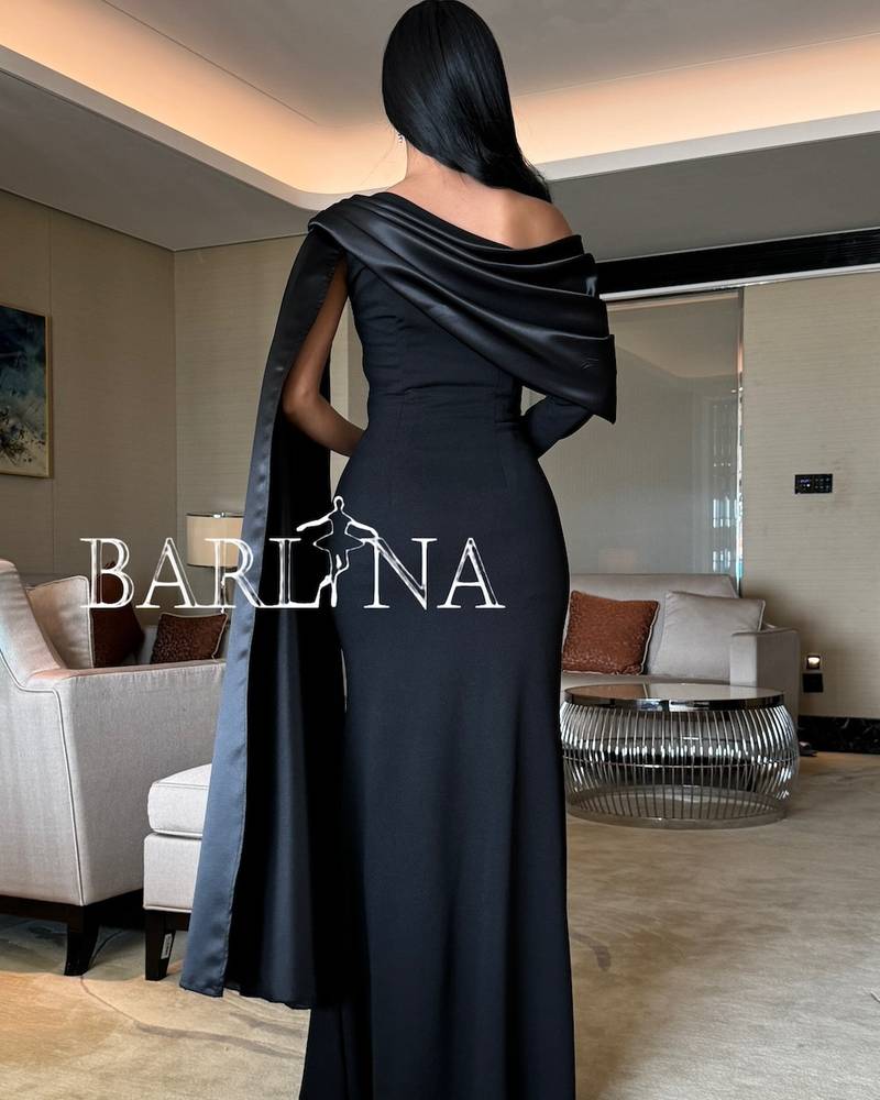 Soft black evening dress with one sleeve