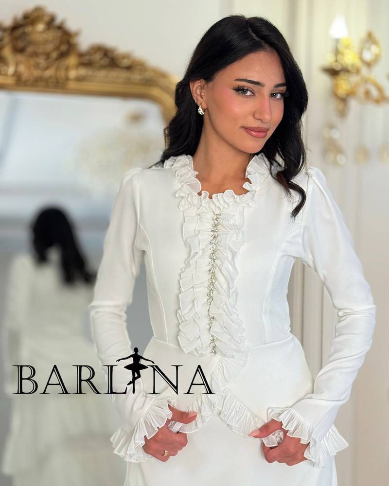Long white set with soft ruffle details