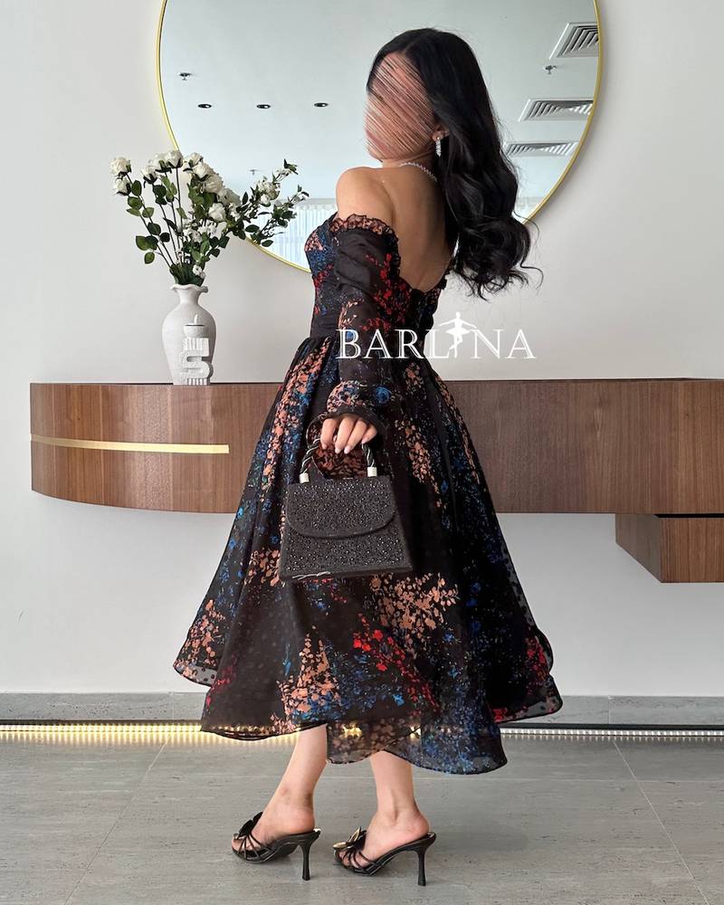 Black Off Shoulder Dress with Colorful Patterns