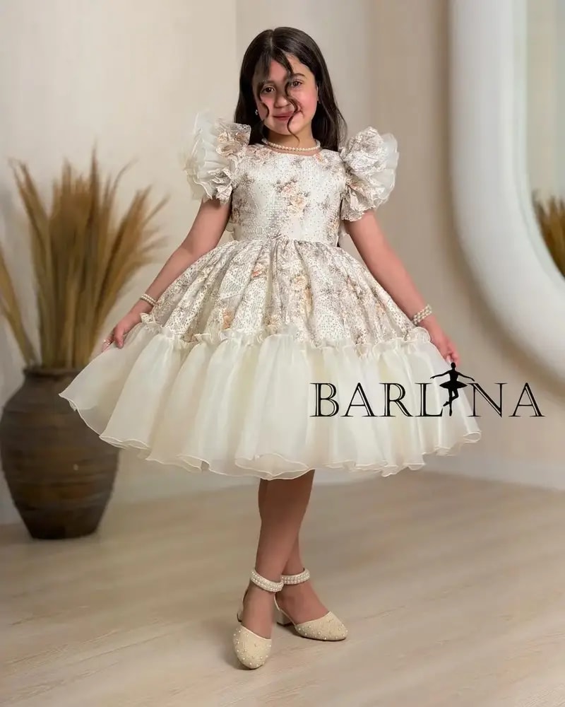 Off-white floral fluffy girl's dress