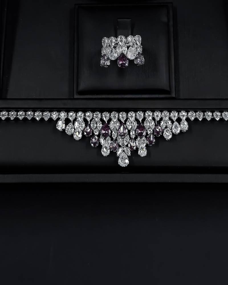 A luxurious accessory set adorned with purple details