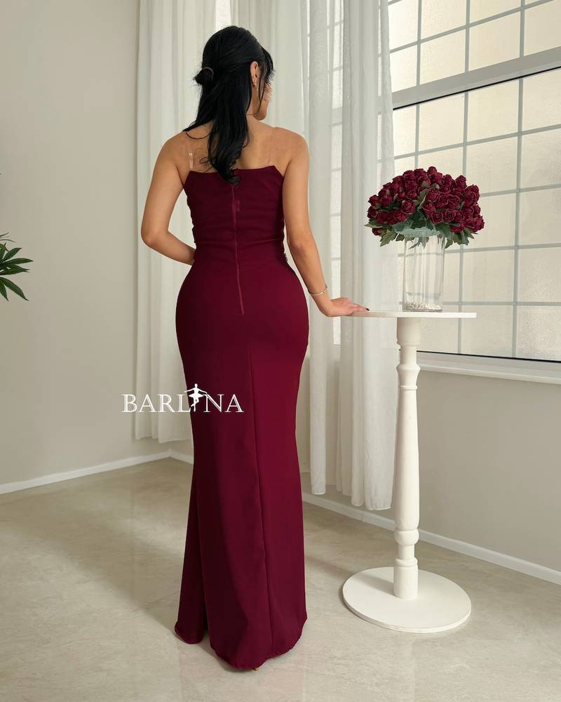 Burgundy corset dress with crystal details