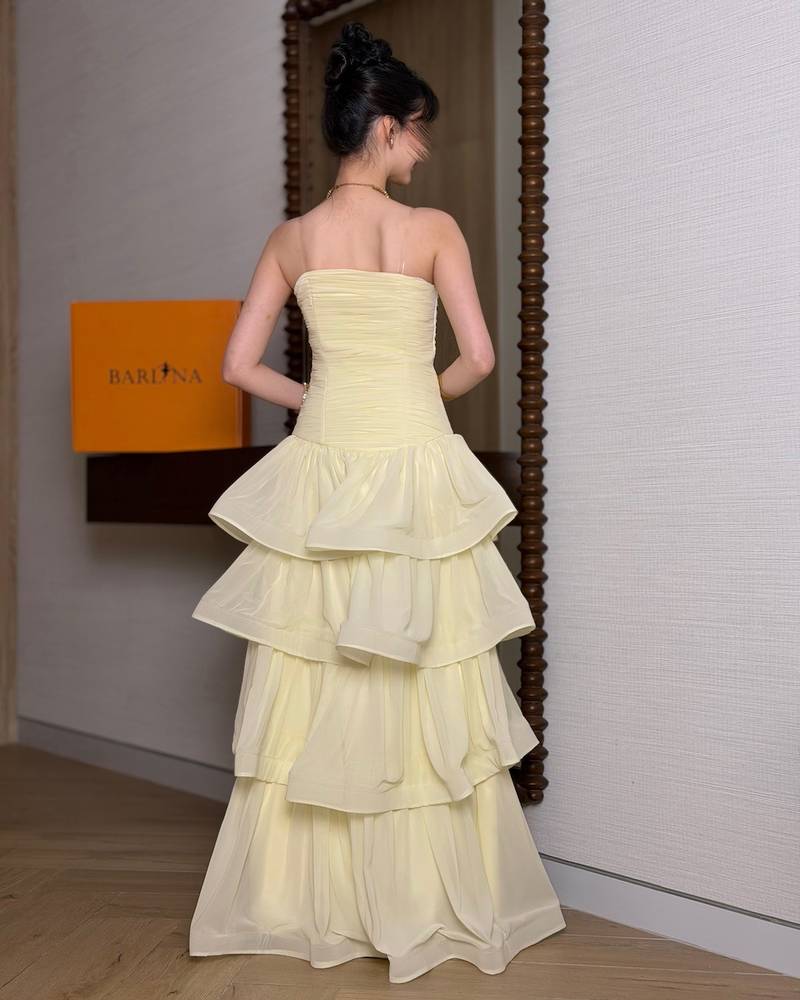  Ivory maxi dress with layered ruffles