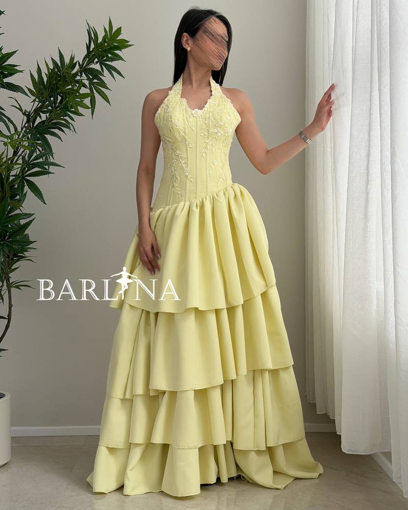 Yellow layered dress with embroidered corset