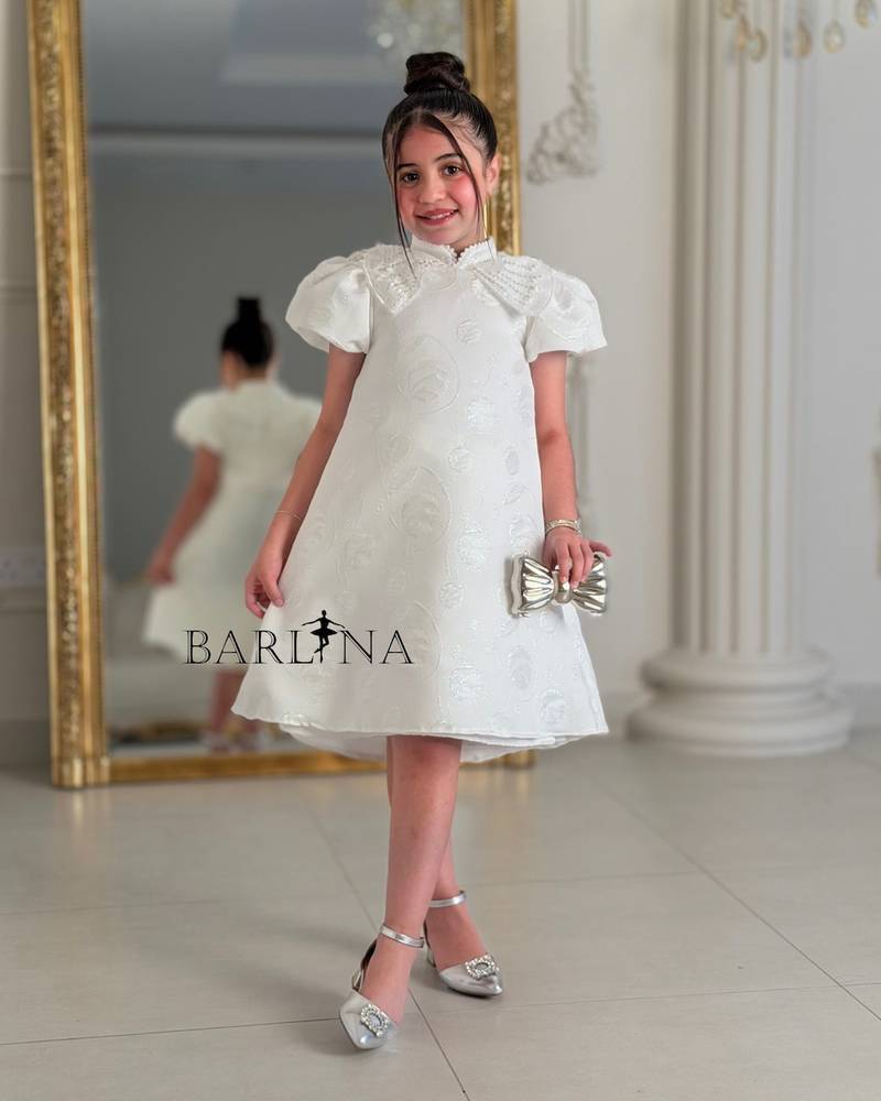 Simple white straight-cut girl's dress