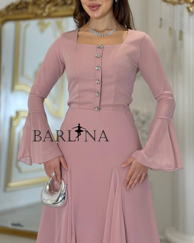 Pink midi dress with soft bell sleeves