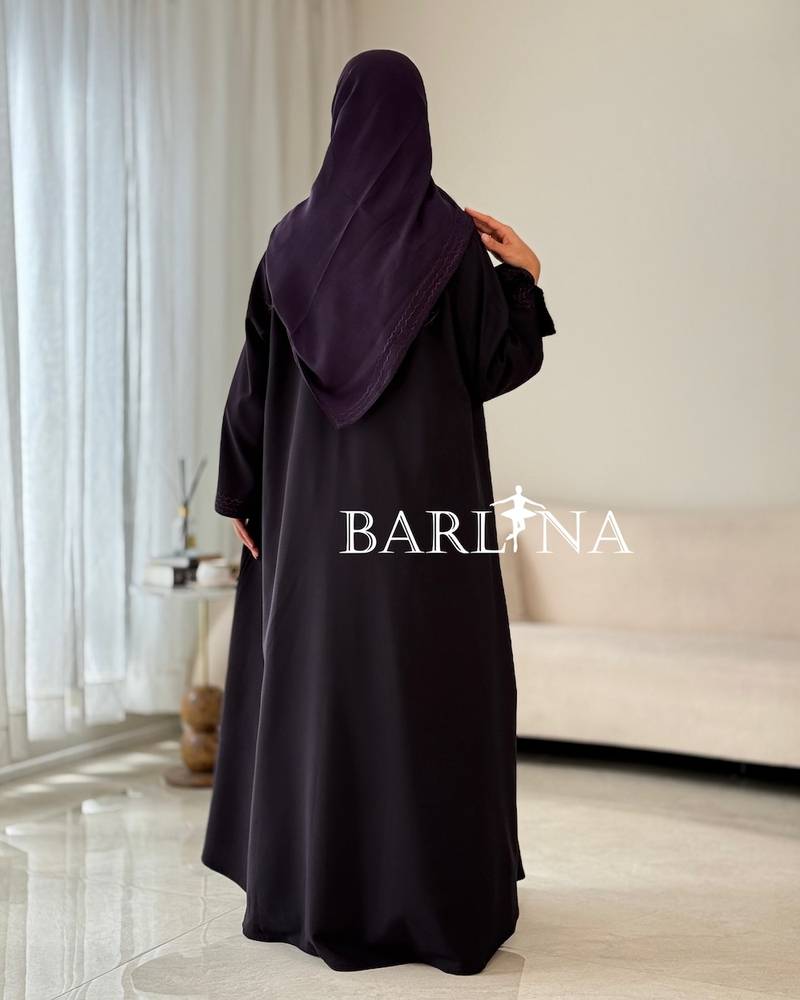 Purple abaya with embroidery on the collar and sleeves