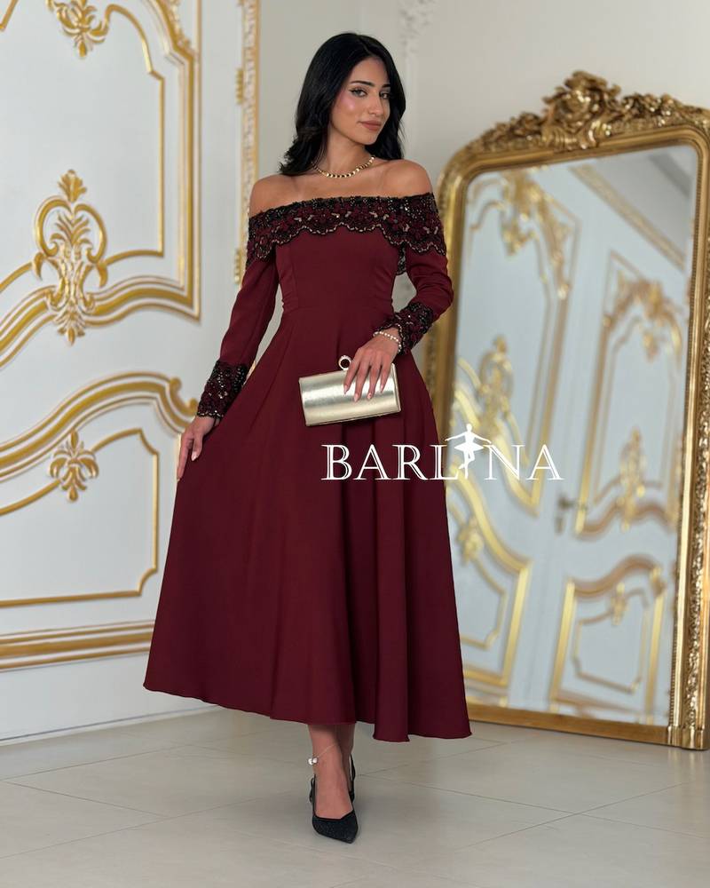 Burgundy off-shoulder midi dress