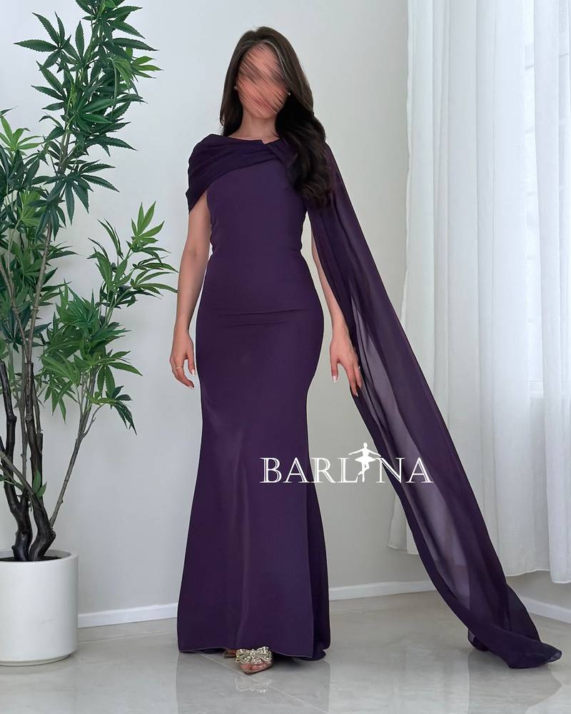 Dark purple dress with a side chiffon shawl