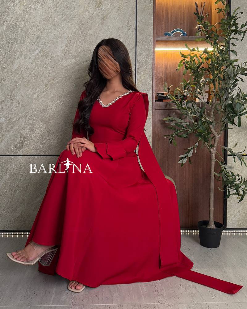 Red dress with off the shoulder detail