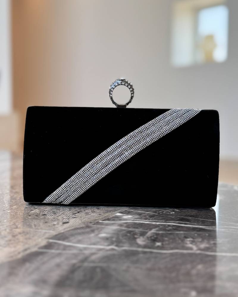 Rectangular evening bag with a diagonal line