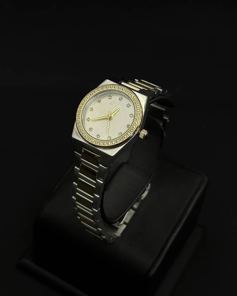 Women's watch with a bezel studded with rhinestones