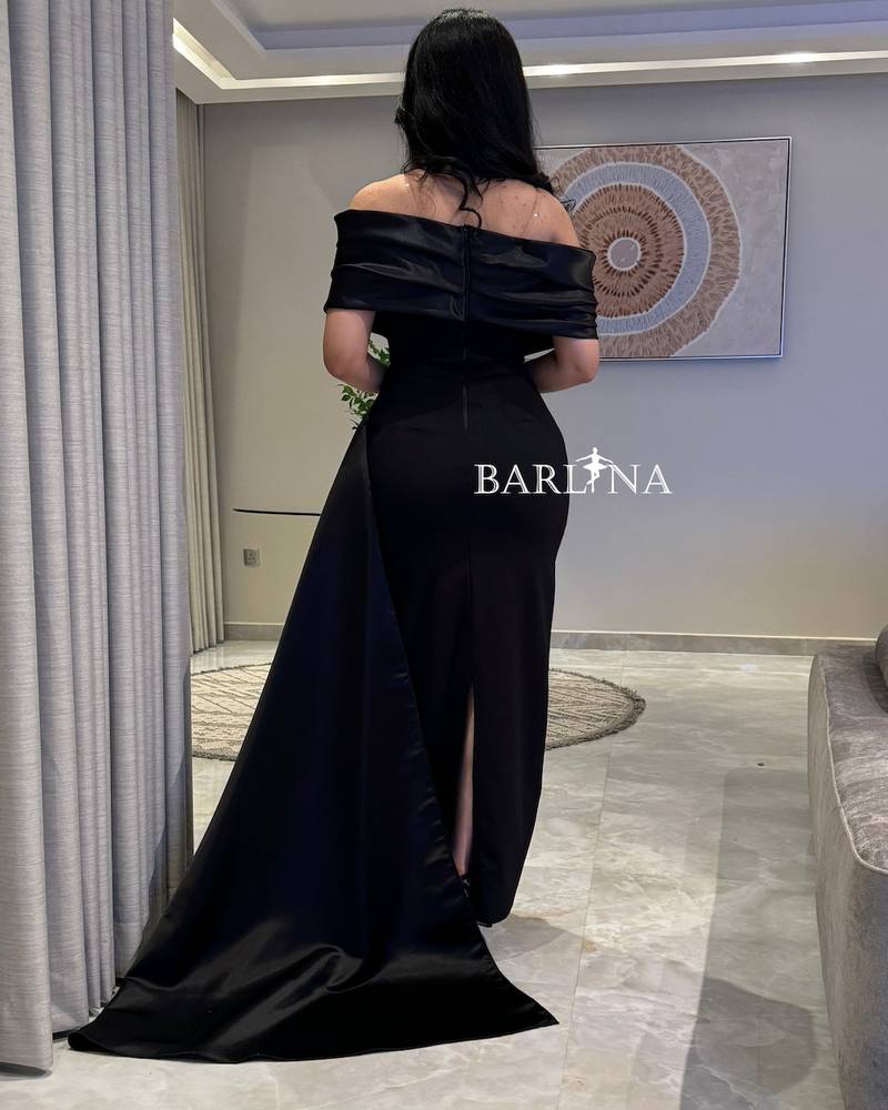 Black Taffeta Off Shoulder Bodycon Dress