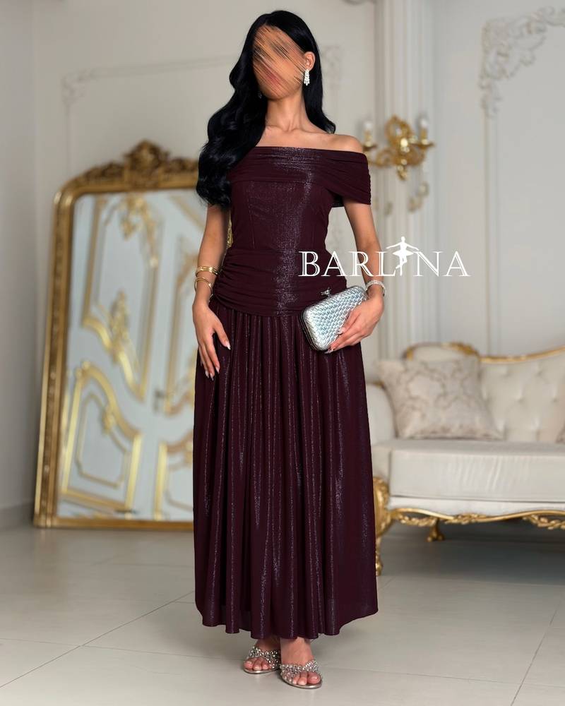 Long dark lilac pleated dress