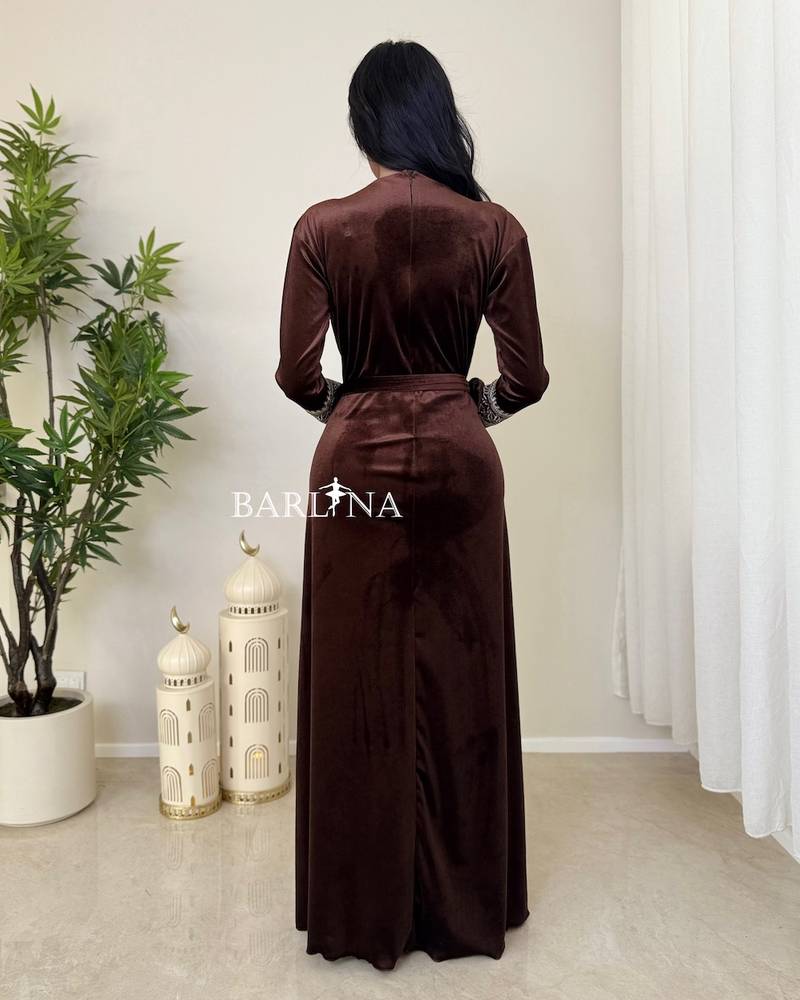 Brown velvet jalabiya with oriental embroidery