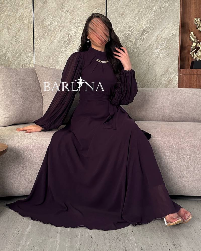 Dark purple long modest dress
