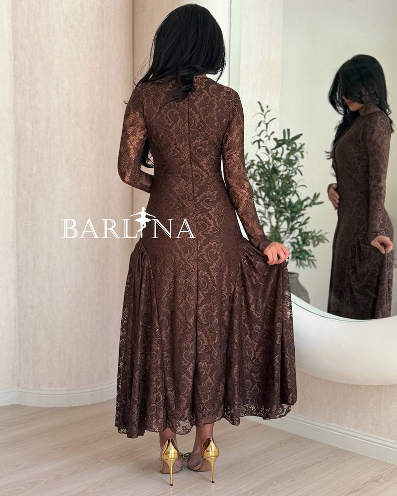 Soft brown lace midi dress
